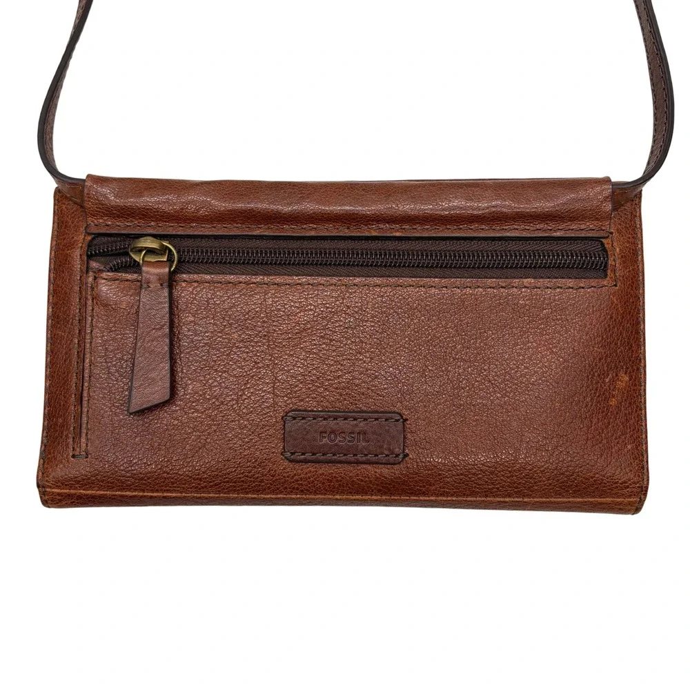 Fossil Brown Leather Crossbody Wallet Clutch Bag‎ Purse